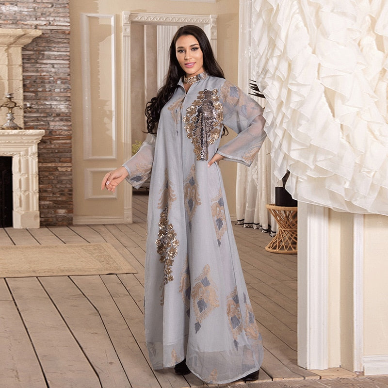 Jalabiya Dress for Women Imitation Linen Gold Emboridery Caftan Morocco Muslim Clothes Arab Robe Party