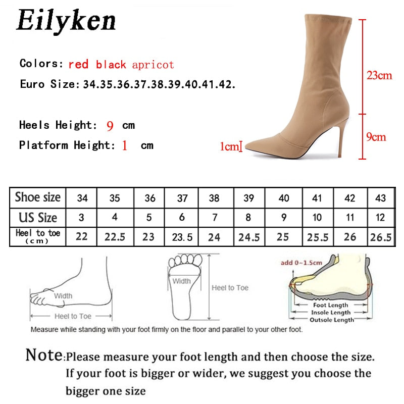 Boots Pointed Toe Elastic Ankle Boots Heels Shoes  Socks Boots Shoes heel
