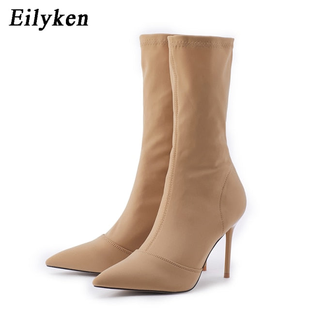 Boots Pointed Toe Elastic Ankle Boots Heels Shoes  Socks Boots Shoes heel