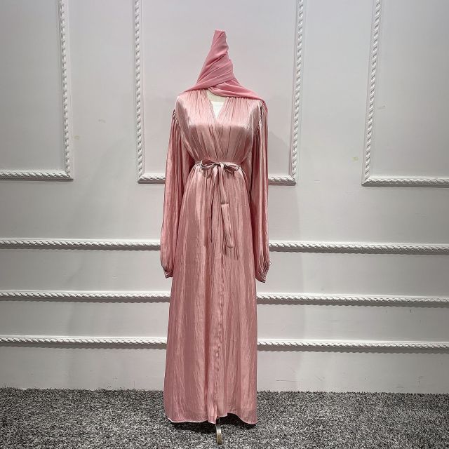 Open Abaya Kimono Dress Shimmer Cardigan Balloon Sleeve Chiffon Hijab Dubai