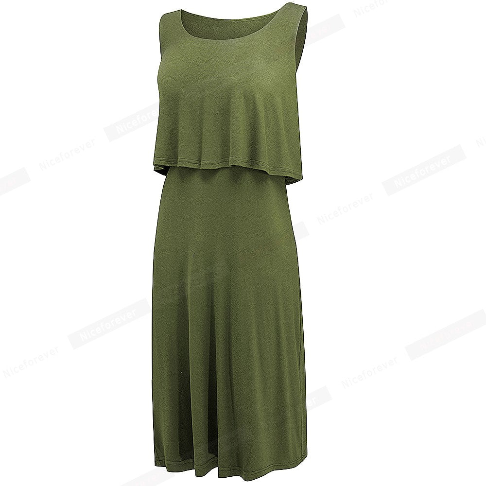 Nice-forever Summer Women Fahsion Soildi Color Ruffle Dresses Casual Loose Straight Dress btyA213