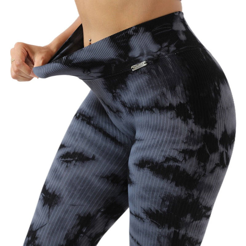 Seamless High Elastic Tie-dye Moisture Wicking Yoga Suit Running Sport Tights Fitness Suit