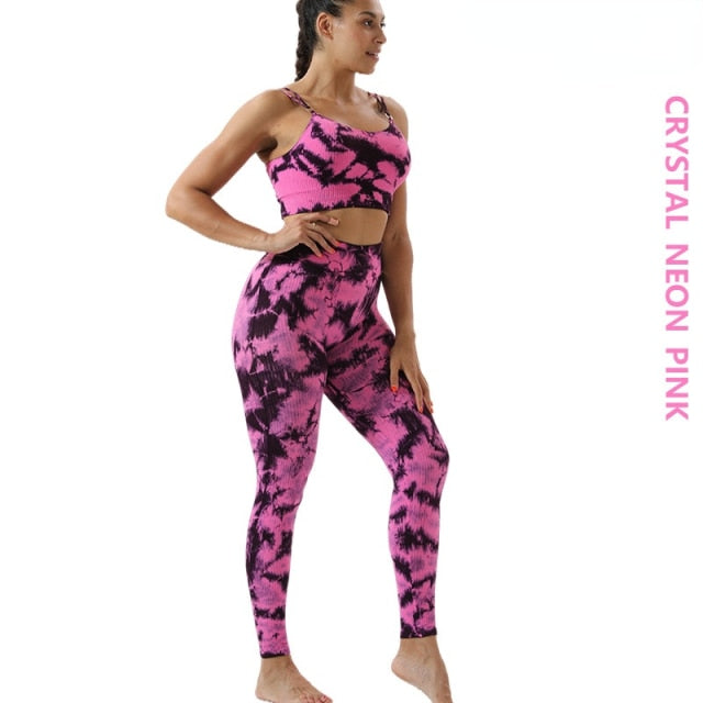 Seamless High Elastic Tie-dye Moisture Wicking Yoga Suit Running Sport Tights Fitness Suit