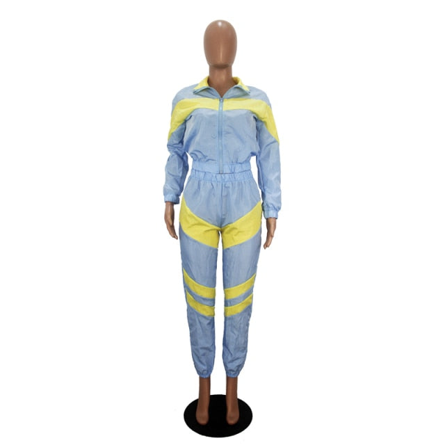 Reflective Two Piece Set Women Tracksuit Spring Clothes Zipper Jacket Crop Top and Pants Sets