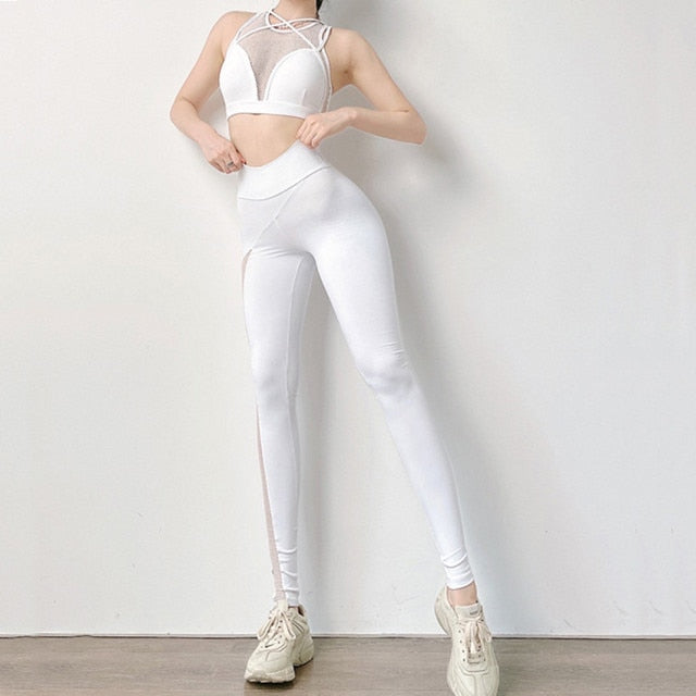 2022 Sportwear Yoga Set Seamless Gym Pad Mesh Iconic Sports Bra High Waist Scrunch Yoga Pant Outfit