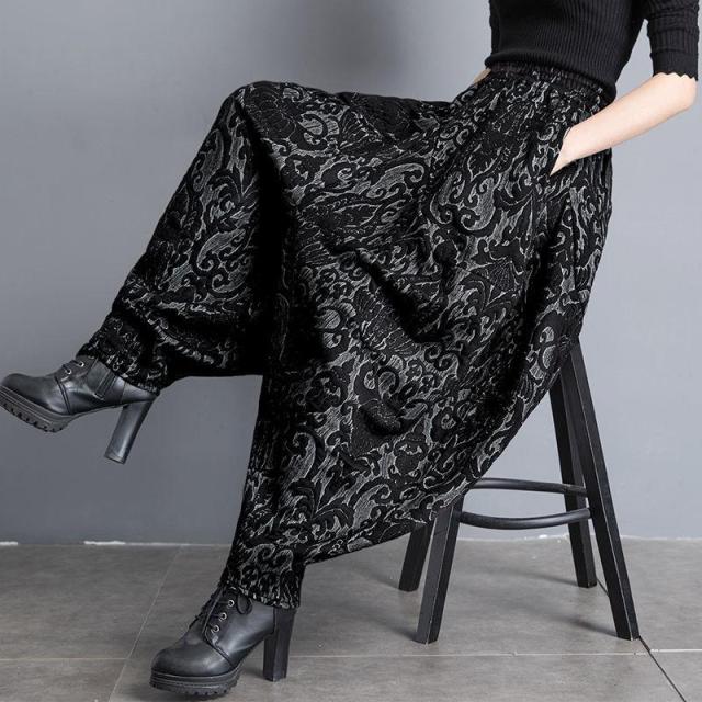 New Draping Spring And Summer Jacquard Bloomers Women Casual Loose High Waist Vintage Wide Leg Harlan Pants Oversized Mom Pants